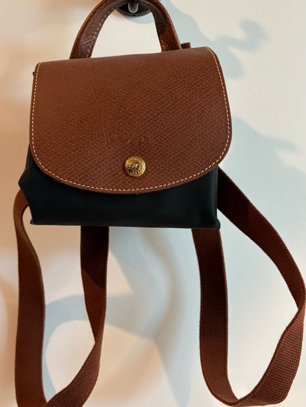 Longchamp Le Pliage Nylon Canvas Backpack with Leather Flap - Picture 3 of 6